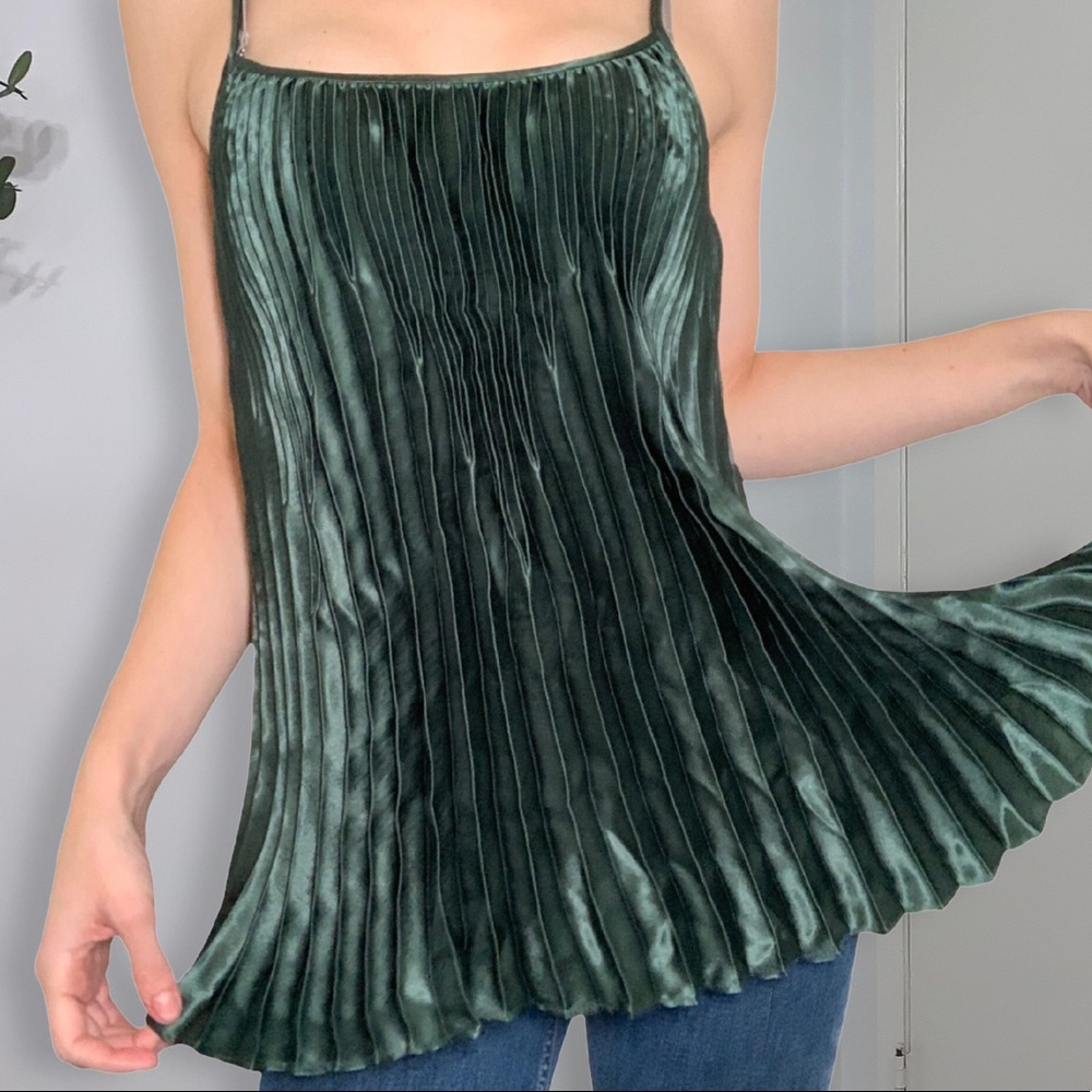 Vince Green Satin Pleated Top